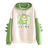 VVIA Damen Teenager Mädchen Kawaii Dino Hoodie Pullover mit Kapuze Dinosaurier Kapuzenpullover Sweatshirt Langarmshirt Oberteile Top ohne T