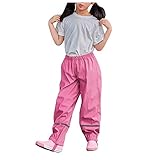 RuiGuio Regenhose Kinder Regenhose Mädchen Jungen, Fleece gefütterte Kinder Latzhose , Matschhose, Regenlatzhose gefüttert mit Reflektoren 86-128 (Pink, 122-128)