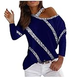 Damen Blusen Sommer Oberteile mit Streifen Bronzieren Schlinge Shirts Kurzarm Kalte Schulter Frauen Hemd Tops Lose Rundhals Sportshirt Große Größen Locker Saum Longshirt für Teenager M