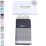 SOLTAKO XXXL 2x2m Fouta Strandtuch Handtuch Saunatuch Badetuch Hamamtuch Yoga Decke Pestemal in Platingrau Farbe in eleganter Geschenkbox, extra groß, 200 x 200