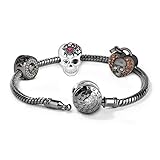 Gnoce Schwarzer Schädel Charm Armband 925 Sterlingsilber'Ich liebe dich' Einzigartiger Schlangenkette Bettelarmband für Damen Herren (18)