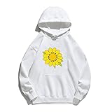 Frauen Hoodie Sonnenblume Gedruckt Hoodies Frauen Fleece Langarm Lose Sweatshirt mit Hut Mädchen Pullover Frühling Herbst Winter Gr. M, weiß