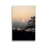 CALVENDO Premium Textil-Leinwand 30 x 45 cm Hoch-Format Sonnenuntergang am Mekong River, Laos, Leinwanddruck von Magic-Ey