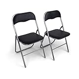 HAEST Set: 2X Klappstühle mit Metallrahmen und Kunstlederbezug, Silber-schw