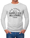 Neverless® Herren Longsleeve Bedruckt Schriftzug Oldschool NYC New York City Allstars Langarm-Shirt Fashion Streetstyle grau-schwarz XL