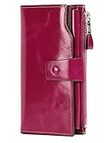 Demon&Hunter Geldbörse Damen Leder RFID Schutz Große Kapazität Lang Portmonee 21 Kartenfächer Leder Clutch Rose DZA2083R