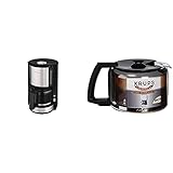Krups KM321 Proaroma Plus Glas-Kaffeemaschine, 10 Tassen, 1100 W, modernes Design, schwarz mit Edelstahlapplikationen & F03442 Glaskrug Espresso-/Kaffeemaschinenzubehör mit Deckel, 10 Tassen, schw