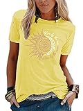 Abtel Sommer Damen T-Shirt Sunflower Print Muster Kurzarm Rundhalsausschnitt Basic Kurzarm Lose Damen Rundhals Casual Top S 1# gelb