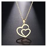 QWSAZX Edelstahl Halskette for Frauen Mann Hohl Doppel Herz Rose Gold Choker Anhänger Halskette Engagement Schmuck (Length : 45cm, Metal Color : Gold-Color)