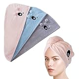 ARNOTEKS Turban Handtuch Set,mikrofaser Handtuch Haare.haarhandtuch mit knopf,Super süß, geeignet für den Eigengebrauch und zum Verschenken.(3pcs/Blau Grau Rosa)