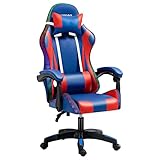 HSJJ Weißer Spielstuhl, Spielstühle für Erwachsene, Spielstuhl Ergonomischer Rennstuhl mit Fußstütze Adju, Spielstuhl mit Sprecher, Massage-Gaming-Stuhl C-2