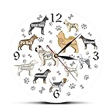 Wanduhr gemischte Hunderassen gedruckte Acryl Wanduhr Hundepfoten und Knochen Welpen Haustierliebhaber Geschenk Moderne Wanduhr Kinderzimmer Kinderzimmer Dek