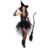 MAXIAOTONG Black Hexe Fancy Dress Up Party Kleid Karneval Performance Kleidung Kostüm Zauberin Kostüm Erwachsene Cosplay (Color : Schwarz, Size : M)