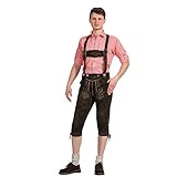 Iseaa Herren Trachten Lederhose Trachtenlederhose Kniebund Ziegenveloursleder antikbraun 56