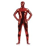 IWEMEK Herren Leder Jumpsuit Wetlook Kunstleder Full Bodysuit Catsuit Glänzed PVC Overall Bodys Zipper Clubwear Männerbody Zentai Kostüm Karneval Erwachsene Ganzkörperanzug Nachtwäsche Rot 2XL