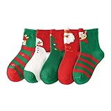 Amosfun Weihnachten Baumwolle Socken Weihnachten Strumpf: 5 Pairs Urlaub Fuzzy Kinder Socken Santa Claus Rentier Schneemann Warme Strümpfe für Kid Präsentieren L