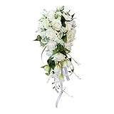 SHUBIAO-wwcha Bridal-Hochzeitsblumensträuße, 21,6-Zoll-künstliche Blumen echte Touch-Deluxe-Hochzeitsblumensträuße for Braut, Wassertropfen-förmige Wasserfall-Simulation Rose Brautstrauß