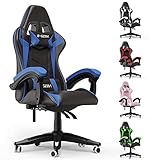 bigzzia Gaming Stuhl aus Kunstleder, Schreibtischstuhl mit Lendenkissen + Kopfstütze Gamer Computer Stuhl Drehstuhl Höhenverstellbar Ergonomisch Bürostuhl, Schwarz-B