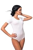 Evoni Damenbody | Overall Bodysuit mit Rundhals für Frauen | Kurzarm-Body in verschiedenen Farben mit Verschluss | hochwertige Nachtwäsche mit optimaler Passform | sportlicher Damen-Body(XXL, Weiß)