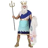 Widmann - Kostüm Poseidon, Tunika, Gürtel mit Band, Krone, Karneval, Mottoparty