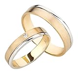 Ardeo Aurum Trauringe aus 375 Gold bicolor Gelbgold Weißgold mit 0,02 ct Diamant Brillant hochglanzpoliert-matt Eheringe Paarp