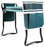 Ohuhu Kniebank Gartenbank, Gartenhocker mit Eva-Schaumkissen und 2 Werkzeugtaschen, 60 x 49 x 27.5 cm Tragbare Garten kniematten für Gartenarb