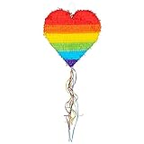 Boland 30965 - Zieh-Pinata Regenbogen-Herz, Größe 37 x 36 x 7,5 cm, zum Befüllen mit Süßigkeiten und Konfetti, Party-Spaß, Geburtstag, Geschenk