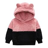 MRULIC Kleinkind Kapuzenpullover Sweatshirt Fleece Dicke Warme Kapuzen Outdoor Mantel Warme Oberbekleidung Patchwork Farbblock Pullover Shirt Tops Jungen MäDchen Geburtstag Geschenk(Rosa,130)