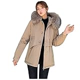 SSLLM Wintermantel Damen Plüsch Gefüttert Winter Parka Mantel mit Kunstfell Kapuze Casual Lose Dicker Trenchcoat Wollmantel Winddicht Warm Winterjacke Steppjacke Outdoorjacke mit T