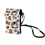 Haminaya Kleine Crossbody Tasche Handy Retro Trojanischer Pferdebär Mini Umhängetasche Leder Tasche Brieftasche mit Credit Card Slots für Frauen 19x12x2