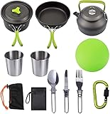 Camping Kochgeschirr Set (2-3 Personen) Aluminium Outdoor-Kochwerkzeuge Camping-Topf-Set Portable Outdoor-Töpfe Faltbare Camping-Töpfe Licht und leicht zu speichern Camping Wanderung Bergsteig