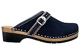 Estro Damen Clogs Leder Schuhe aus Holz CDL05 (Dunkelblau, 40)