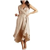 XUNN Damen Mode Sexy Sommer Einfarbiges Kleid ärmelloses Binden Langes Kleid Frauen D