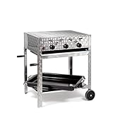 LAG Gasgrill-Kombibräter 11kW 3-flammiger Edelstahl-Brenner fahrbar mit Grillrost und emaillierter Stahlpfanne Grillwagen Gastrobräter Profig