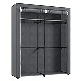 SONGMICS Kleiderschrank, Stoffschrank, Garderobe mit Kleiderstangen, Aufbewahrung für Kleidung, Kleiderständer, faltbar, Ankleidezimmer, Schlafzimmer, 140 x 43 x 174 cm, grau RYG02GY