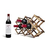 EcomVast Weinregal für 10 Flaschen, faltbarer Weinhalter aus Holz [Bordeaux, Pinot Noir, Syrah, Chardonnay], freistehendes Weinregal für Schrank, Arbeitsplatte, Weinkeller, karbonisiertes H