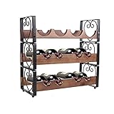Weinregal mit 3 Etagen und schwarzem Metallrahmen, freistehend, Flaschenhalter, Aufbewahrungsregal für Küche, Schrank, Bar, Keller, Garten, für Theke, 12 G