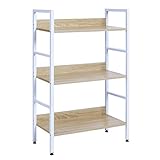 WOLTU Standregal mit 3 Ablagen Küchenregal Badregal Bücherregal aus Holz und Stahl, 60 x 27,5 x 93 cm, Weiß + Hell Eiche RGB9305