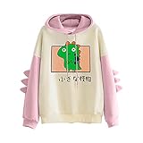 Pianshanzi Damen Kapuzenpullover Teenager Mädchen Kawaii Dino Hoodie Pullover mit Kapuze Dinosaurier Sweatshirt Langarmshirt Oberteile Top ohne Taschen Outerw