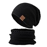 ALCRISP Herren Strickmütze Halswärmer Schal Set Wintermütze Beanie Mütze Gestrickt Winterschal Kombi Sets Paare Reitmütze Winterzubehö