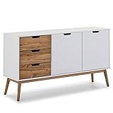 Sideboard mit 3 Schubladen und 2 Türen, weiß gewachst oder grau anthrazit, Wachs, geeignet für Zuhause, Wohnzimmer, Kü