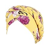 Chemo Headwraps Hats for Women Twist Print Pre-Tied Headwear Cancer Beanies Caps Hijab Silky Braid Kopftuch - Gelb - Einheitsgröß