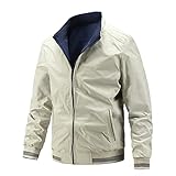 Double Face Jacken Herren Einfache einfarbige Slim Fit Jacke Stehkragen Cargojacken Beige XXL