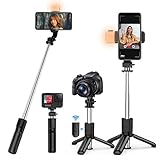 JOSSIS Bluetooth Selfie Stick Stativ mit 6 Arten von Fülllicht mit Einstellbarer Farbtemperatur，360°Rotation Selfie Stick Kompatibel IOS 5.1 und Android 4.4 oder Höher,150mm-750mm(Schwarz)