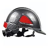 WANGF Schutzhelm mit Reflektor Atmungsaktiv und Anti Smashing Baustellen Schutzhelm 3 Seiten + Reflektor Kohlefaser Hellschwarz Anti Smashing Und Anti Drop mit Reflek
