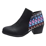 Damen Stiefelette Bootie mit Blockabsatz Comfort Kunstleder Anziehen Ankle Boots Herbst Winter Stiefel Worker Boots Schneestiefel Gummistiefel Damen Knöchel Schuhe Für F