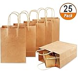 25 Pcs Papiertragetaschen Braun Geschenktüten mit Henkel Geschenktüten Einkaufstasche aus Kraftpapier mit Griff für Geburtstags, Weihnachts, Hochzeits und Partyfeiern (21 * 15 * 8 cm)