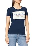 Love Moschino Womens Short-Sleeved with Logo Label Print T-Shirt, Blau, 42