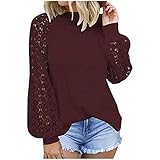 YUSHULINF Damen Chiffon Bluse Langarm Rundhals Shirts Einfarbig Oversized T-Shirt Top