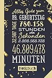 Alles Gute zum 89. Geburtstag: Notizbuch als lustiges Geschenk zum 89.Geburtstag für Mann oder Frau - 89 Konfetti Gold Geschenkidee - Persönlich signieren und verschenk
